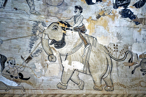 Painting of a Elephant painted on the wall of Lakshmi Narayana Temple at Orchha