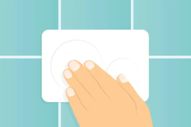 Vector illustration of hand flushing the toilet