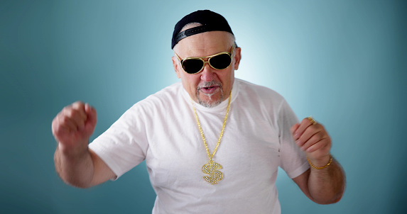 Funny Old Rich Man With Gold Chain. Fun Rapper