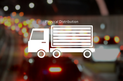 Truck pictogram on traffic jam picture, physical distribution images