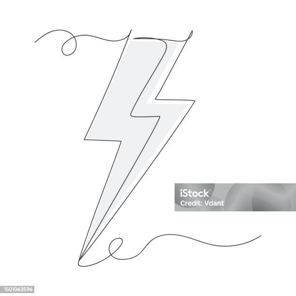Lightning Vector Line Electric Continuous Line Art Lightning Bolt Sign Isolated Vector ...