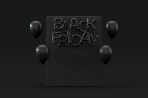 Black Friday Balloons on Black Background. Digitally generated image.