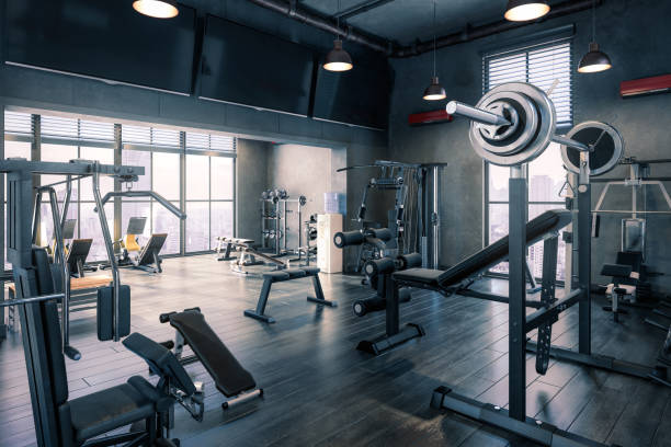 istock Body Building Center With Exercise Machines Integrated Inside a Penthouse Recreation Area - 3D Visualization 1501067964