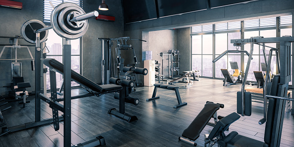 Body Building Center With Exercise Machines Integrated Inside a Penthouse Recreation Area - 3D Visualization