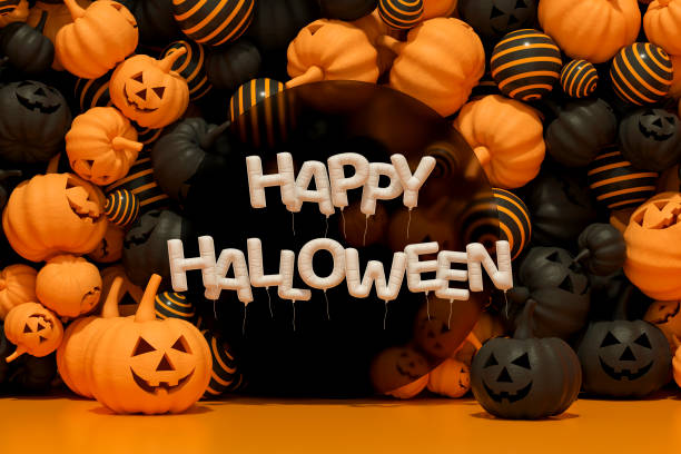 istock Happy Halloween Balloons with pumpkins background 1501071014