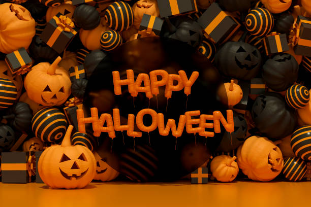 istock Happy Halloween Balloons with pumpkins background 1501071071