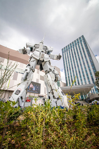 Tokyo, Japan - November 19, 2017: Large Unicorn Gundam Statue in the Odaiba
