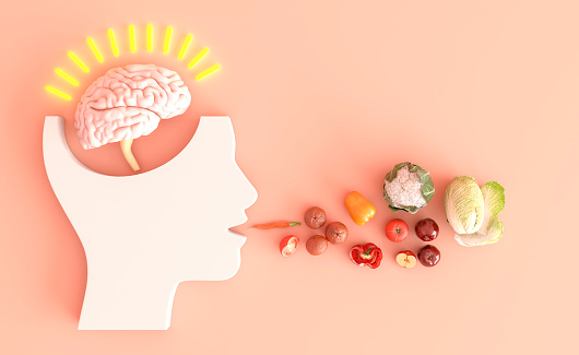 Healthy food, brain, ideas, positive mindset.