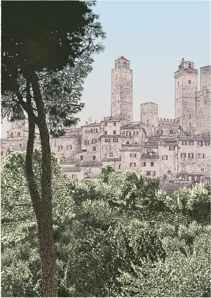 Vector illustration of San Gimignano Town Italy