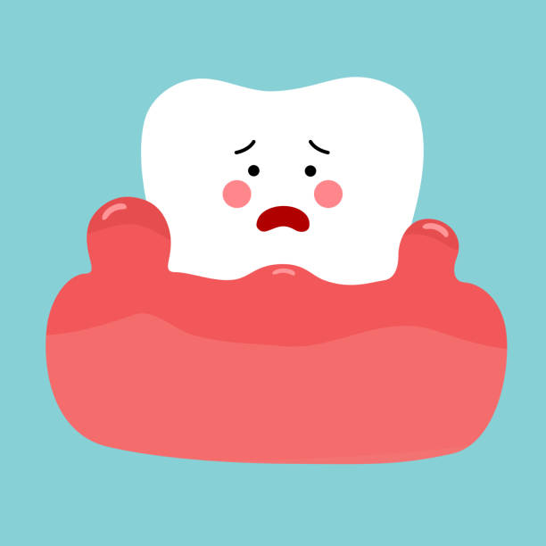 Swollen gum funny tooth cartoon character in flat design. vector art illustration