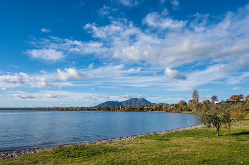 Panoramic view of Lake Taupo in New Zealand.