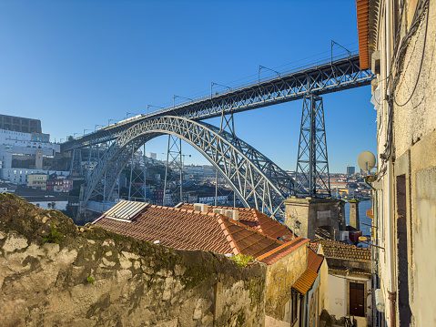 Narrow streets in Oporto city in Portugal. The historic centre of Porto was designated a UNESCO World Heritage site in 1996