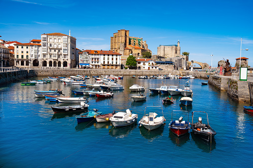Castro Urdiales village and beach in Cantabria at Cantabrian Sea of Northern Spain