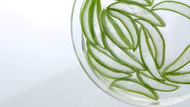 gel is dripped onto pieces of natural aloe vera