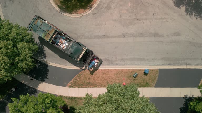 garbage collection for recyclable materials. Aerial drone view