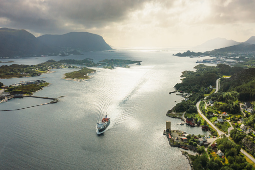 Tauranga harbour and Bay of Plenty scenic shore line with Mount Maunganui.