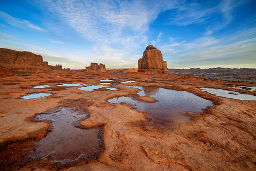 The start of the day in Arches National Park located in Moab Utah