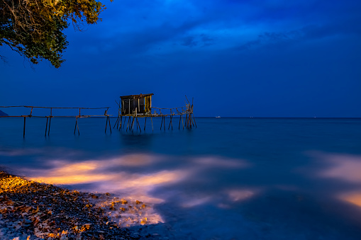 Fisherman hut in night