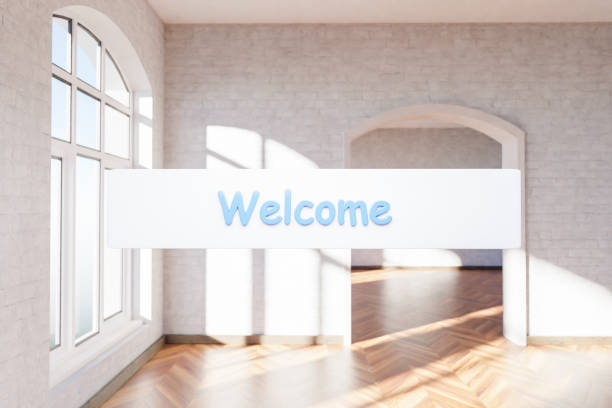 istock search box text floating in air standing in luxurious loft apartment with arched window and minimalistic interior living room design; 3D Illustration 1501121515