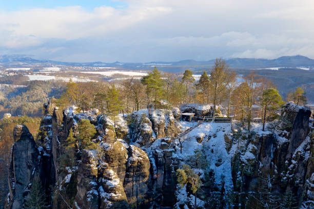 Saxon Switzerland National Park during winter, Germany Saxon Switzerland National Park during winter, Germany festung konigstein castle stock pictures, royalty-free photos & images