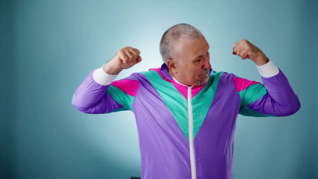Funny Fat Fitness Man Checking Muscles