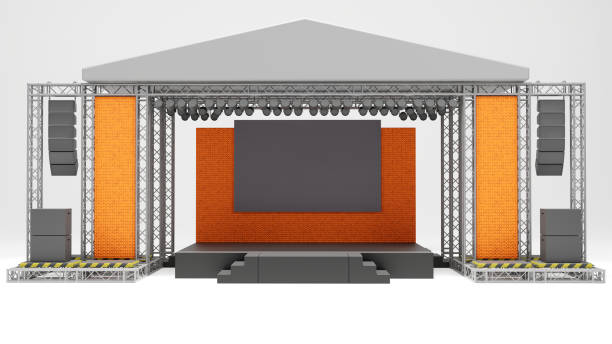 istock 3d rendering of outdoor stage rigging truss with light and sound system, center screen and  side scene, all event, concert, performance business concept 1501130167