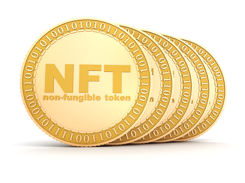 NFT - non fungible token coins isolated on white background