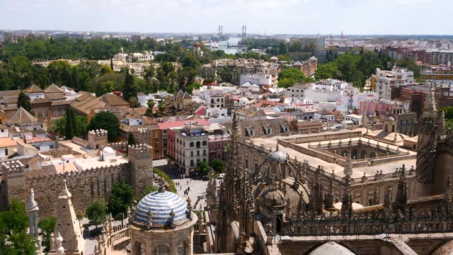 Elevated views of the historic old town area of Seville in the southern Andalusian region of Spain