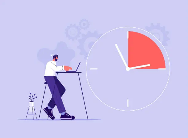 Vector illustration of Business deadline overtime crunch stress concept flat vector illustration