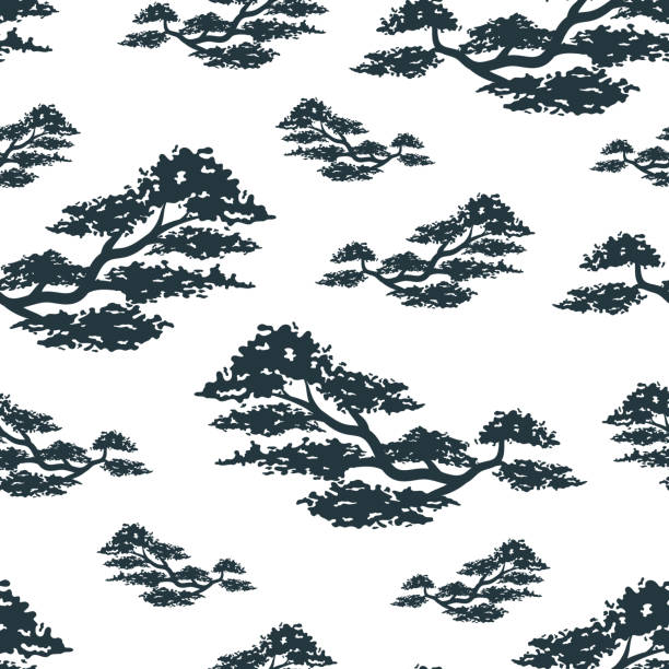 Bonsai seamless pattern. Vector background with oriental motives. Japanese art for textile, texture and wrapping paper. Bonsai seamless pattern. Vector background with oriental motives. Japanese art for textile, texture and wrapping paper. bonsai tree stock illustrations