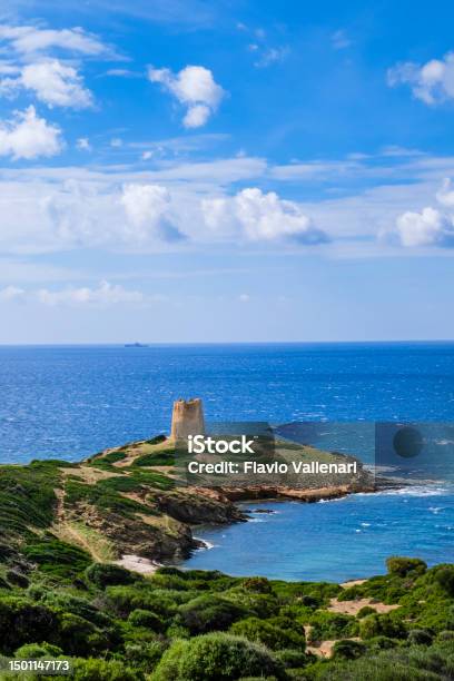 Torre Del Pixinnì Watchtower On The Coast Of Domus De Maria In Southwestern Sardinia Italy Stock Photo - Download Image Now