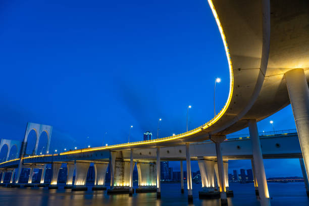 istock Night View of Cross Sea Curved Bridge 1501148070