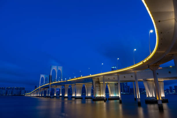 istock Night View of Cross Sea Curved Bridge 1501148128