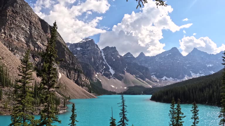 Moraine lake, Banff National Park, Alberta, Canada. Time-lapse 4K