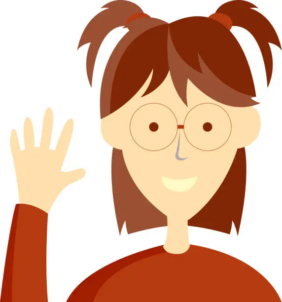 Vector illustration of Young girl waving hand