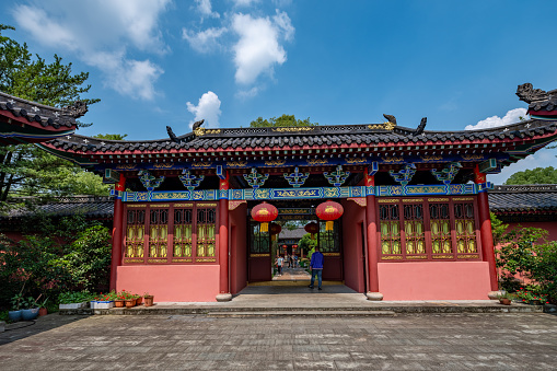 The chinese style door and wall.