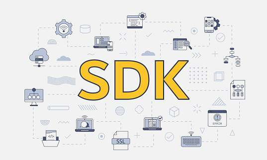 sdk software development kit concept with icon set with big word or text on center vector illustration