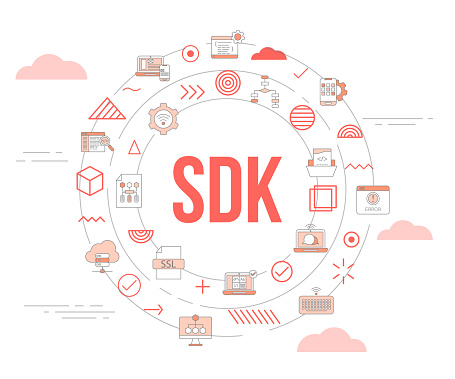 sdk software development kit concept with icon set template banner and circle round shape illustration
