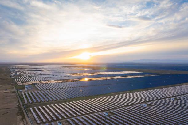 istock Large solar power plant at sunset 1501156672