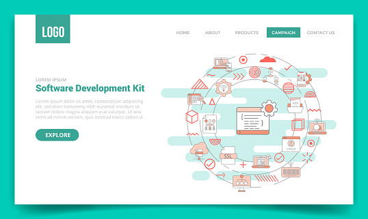 sdk software development kit concept with circle icon for website template or landing page homepage vector illustration