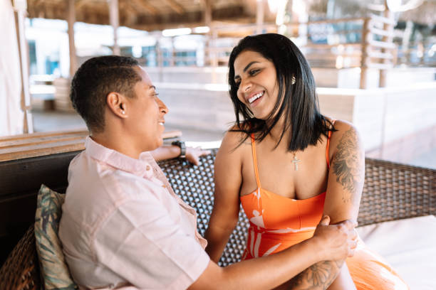 istock Lesbian couple at tropical resort 1501159236
