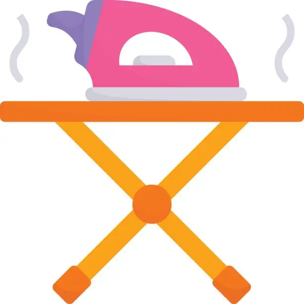 Vector illustration of Irons and Garment Steamers Stands vector icon design, Housekeeping symbol, Office caretaker sign, porter or cleanser equipment stock illustration, Iron with Ironing Boards concept