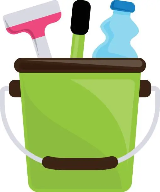 Vector illustration of janitorial can with Wiper and Liquid  vector icon design, Housekeeping symbol, Office caretaker sign, porter or cleanser equipment stock illustration, cleaning bucket concept