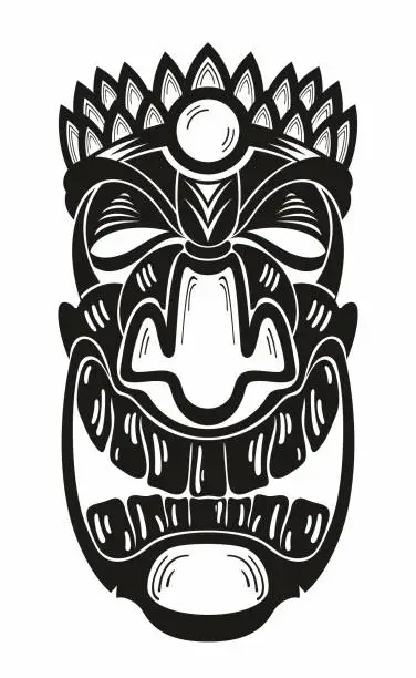 Vector illustration of vector illustration of a maori tiki moko tattoo mask facing