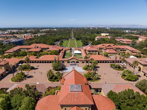 Stanford, United States – June 18, 2023: An aerial view of Stanford University. California, United States.
