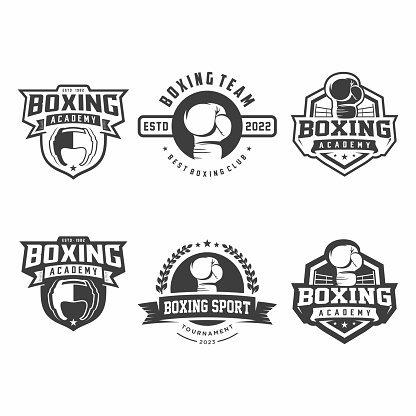 Boxing club emblem set, tournament, boxing icon design, boxing gloves vector on white background