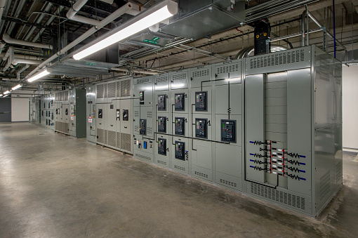 Electrical Room blending solar and conventional power sources.