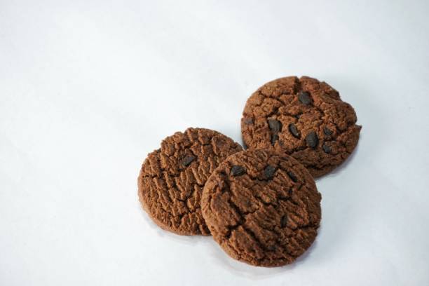 chocolate cookies on white background