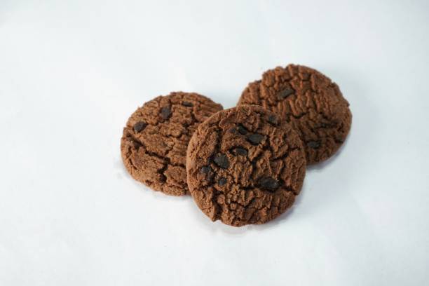 chocolate cookies on white background