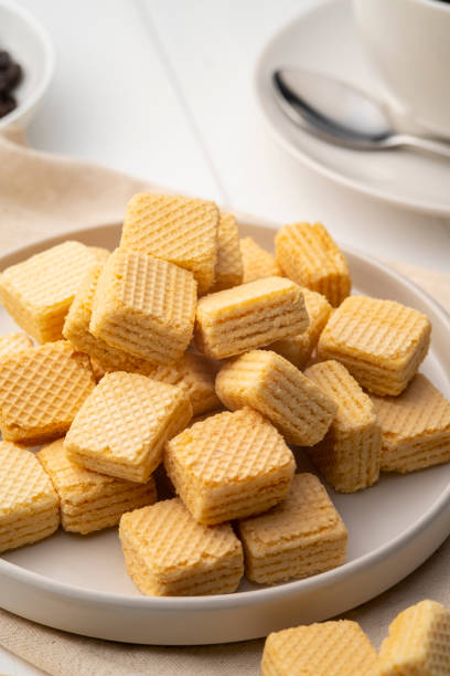 istock Wafer filled with milk cream flavored in white plate 1501177557